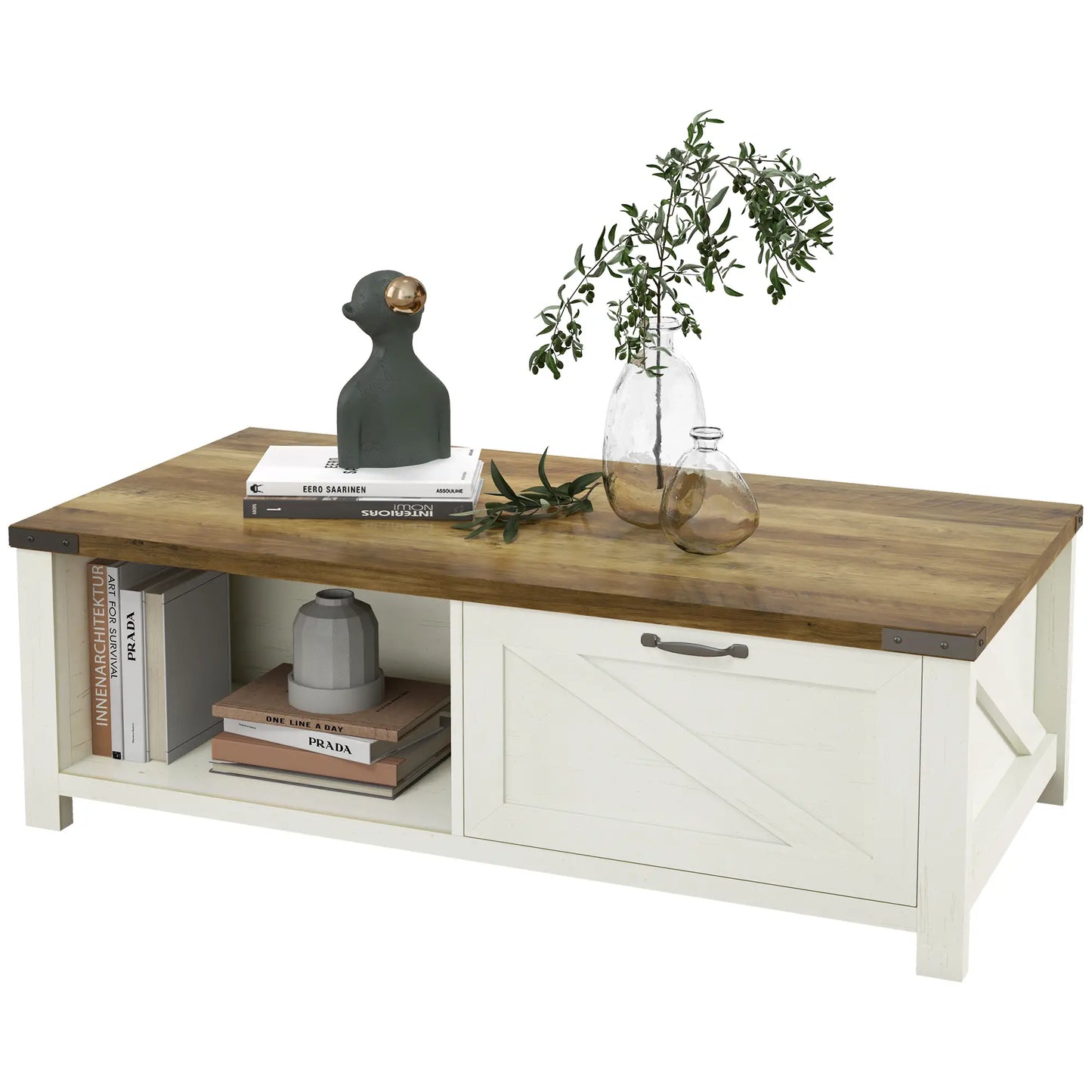 Table Basse avec Rangement Moderne avec Tiroir et Étagère