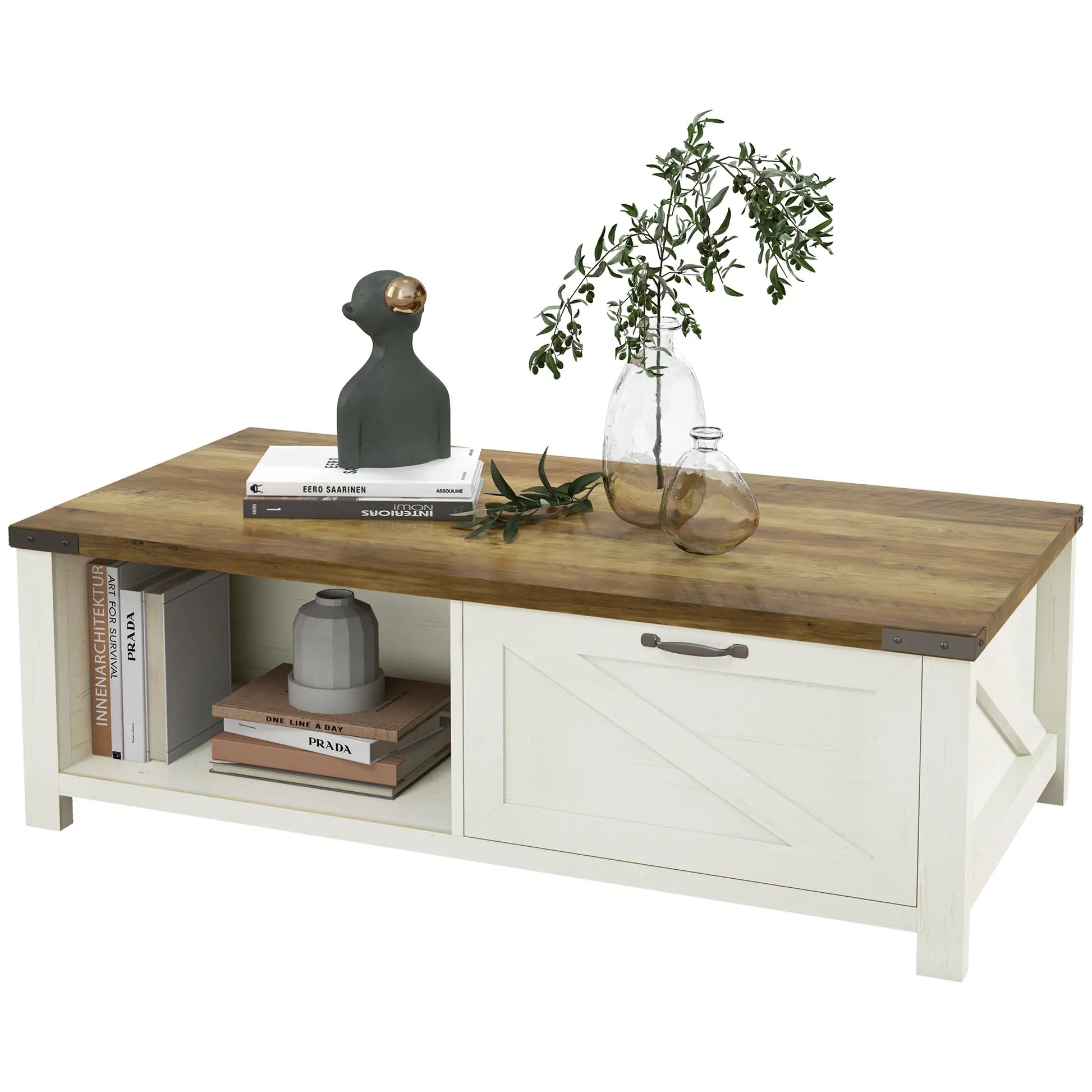 Table Basse avec Rangement Moderne avec Tiroir et Étagère