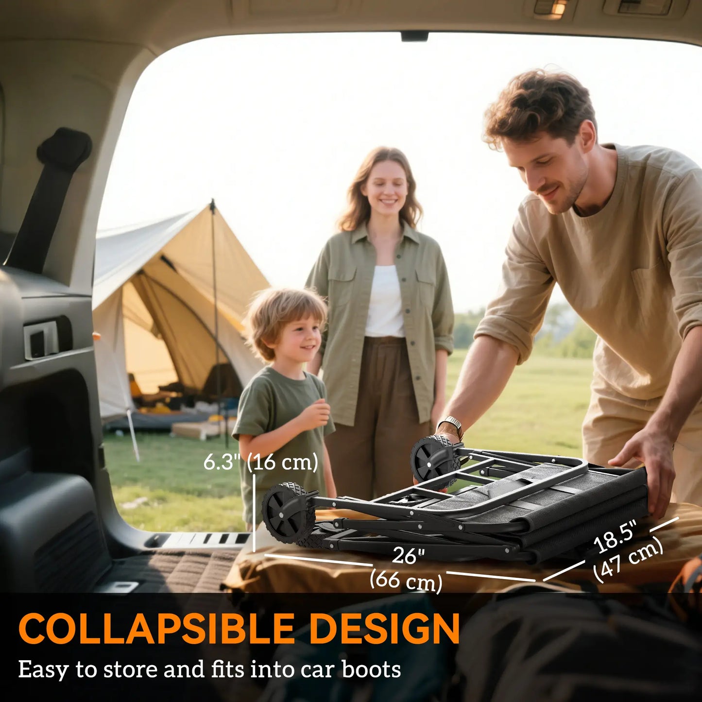 Chariot de Jardin Plié et Rétractable, Chariot de Pelouse Robuste avec Roues Universelles et Poignée Réglable