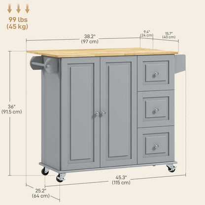 Îlot de Cuisine Mobile à Plateau Extensible - Gain d'espace