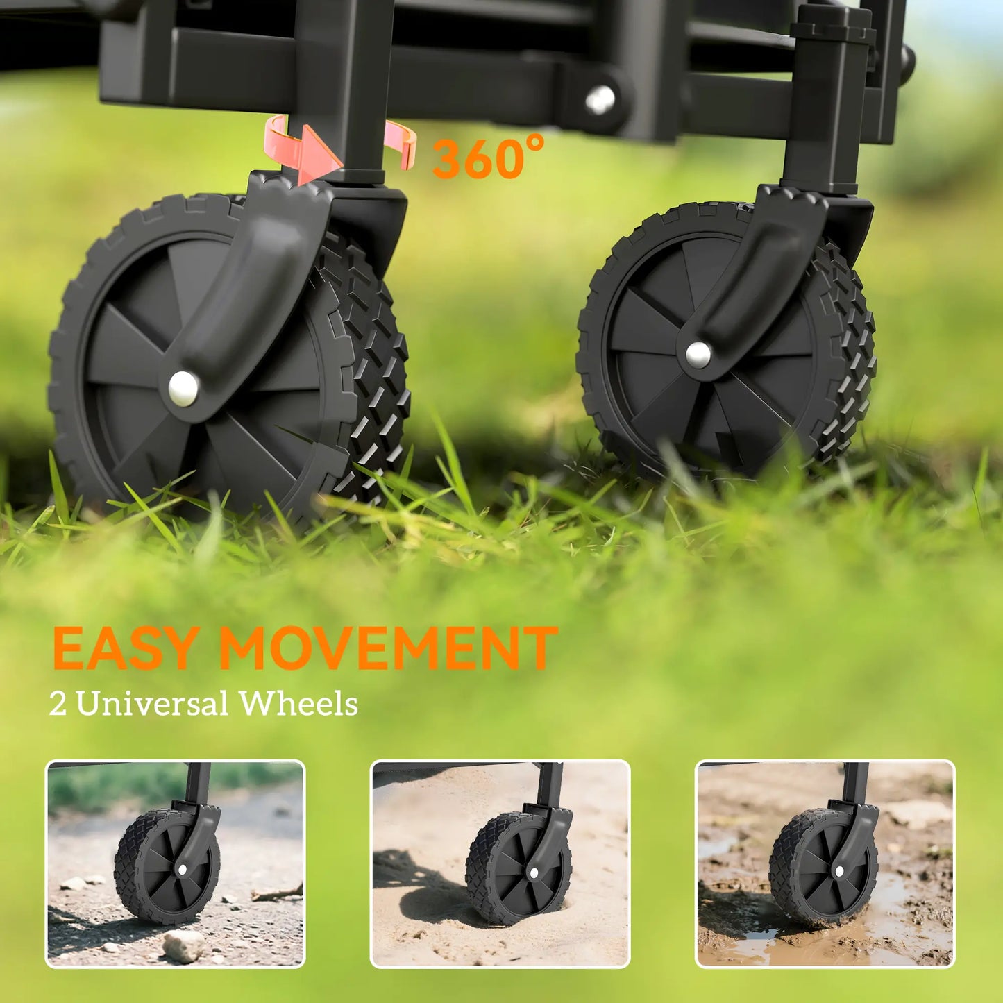 Chariot de Jardin Plié et Rétractable, Chariot de Pelouse Robuste avec Roues Universelles et Poignée Réglable