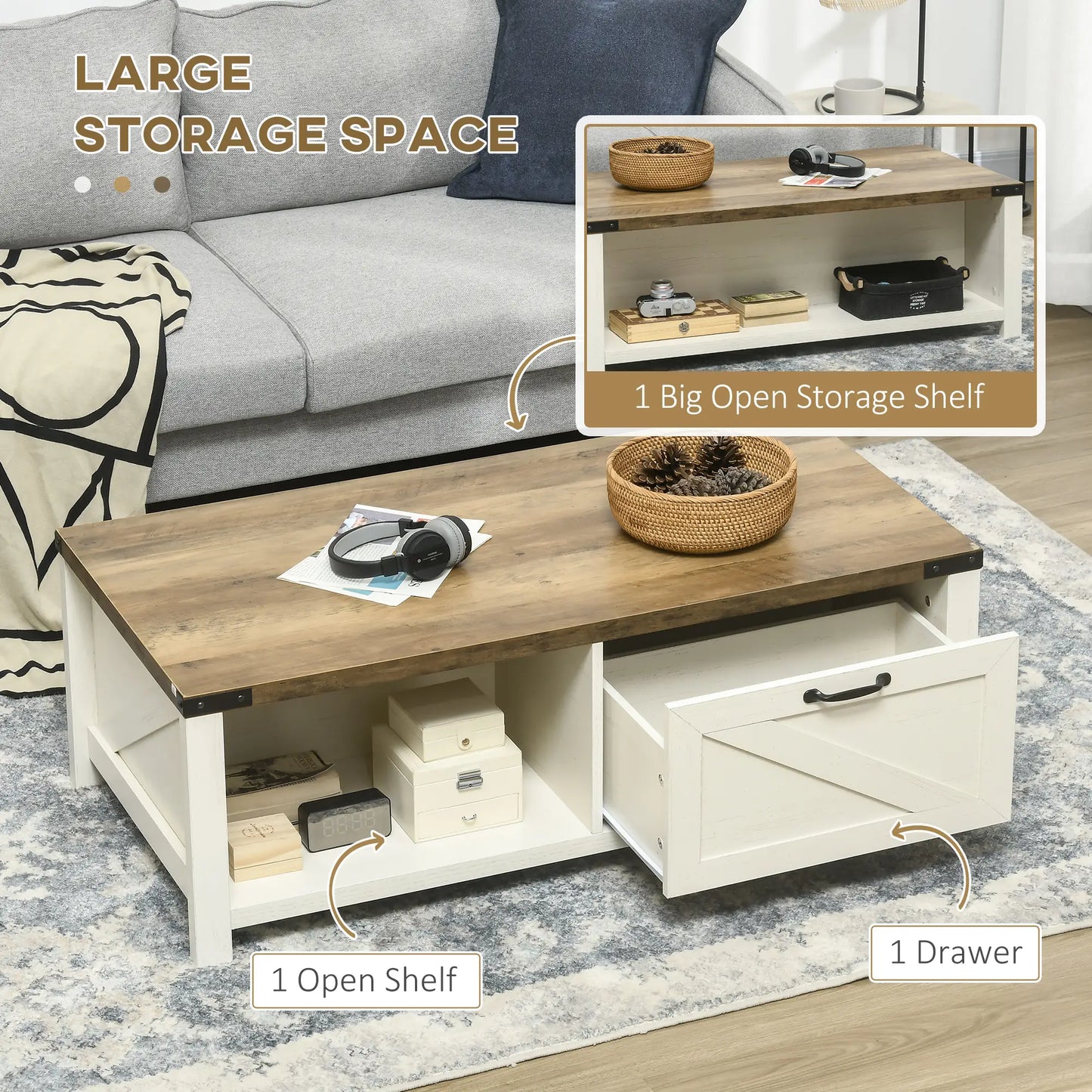 Table Basse avec Rangement Moderne avec Tiroir et Étagère