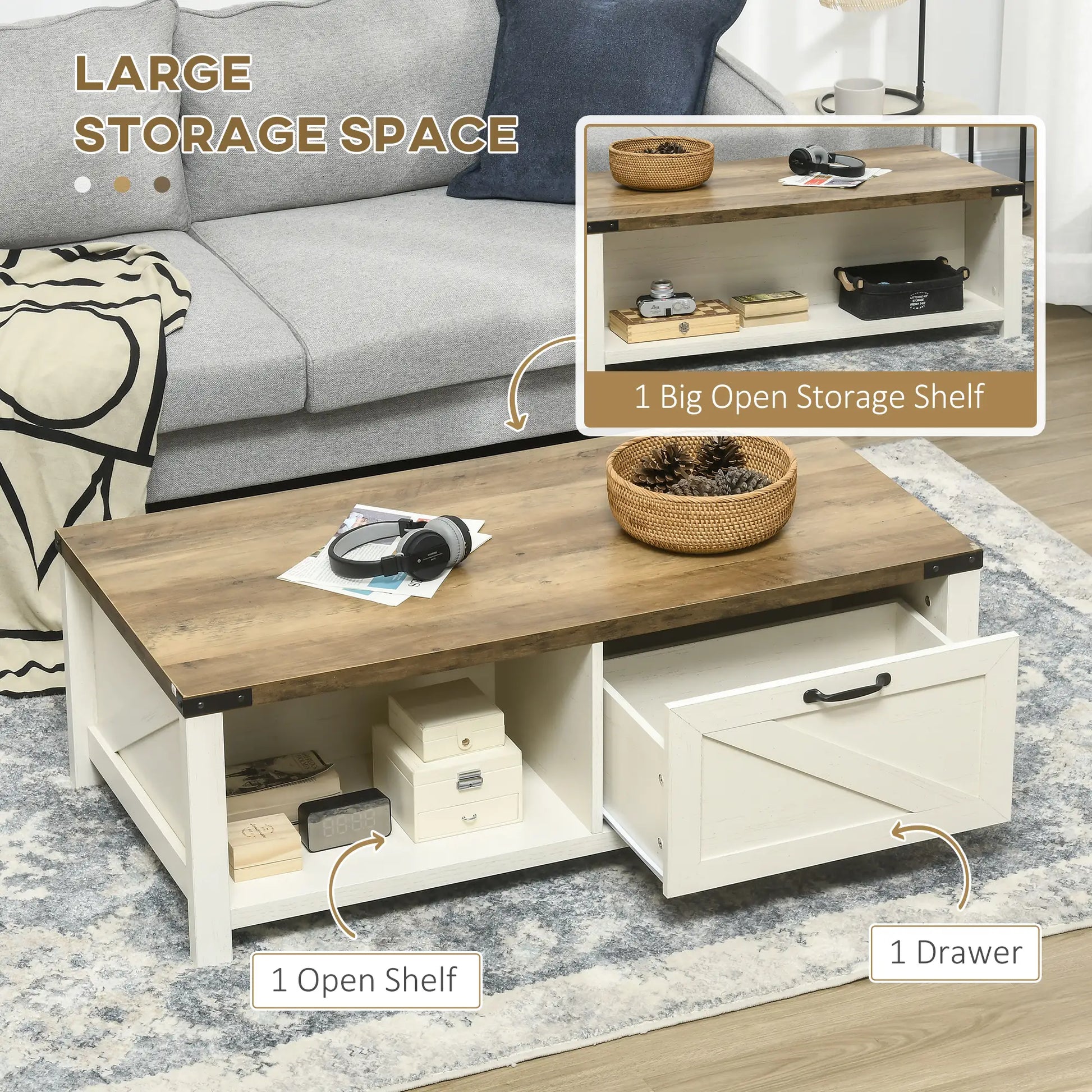 Table Basse avec Rangement Moderne avec Tiroir et Étagère