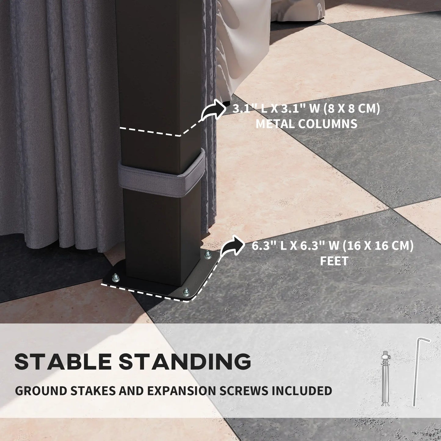 Gazebo rigide avec toit double en polycarbonate de 7 mm, gazebo d'extérieur avec moustiquaire et rideaux, gris foncé