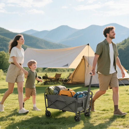 Chariot de Jardin Plié et Rétractable, Chariot de Pelouse Robuste avec Roues Universelles et Poignée Réglable