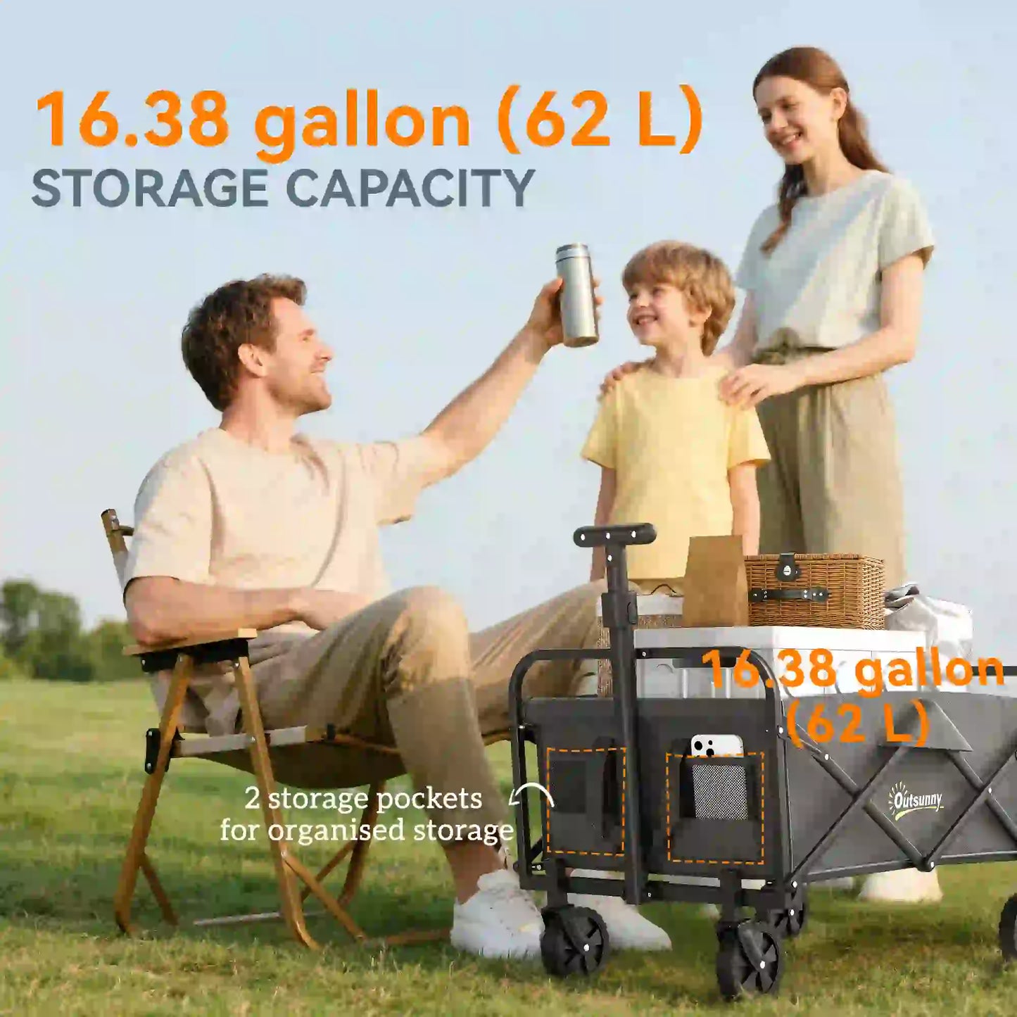 Chariot de Jardin Plié et Rétractable, Chariot de Pelouse Robuste avec Roues Universelles et Poignée Réglable