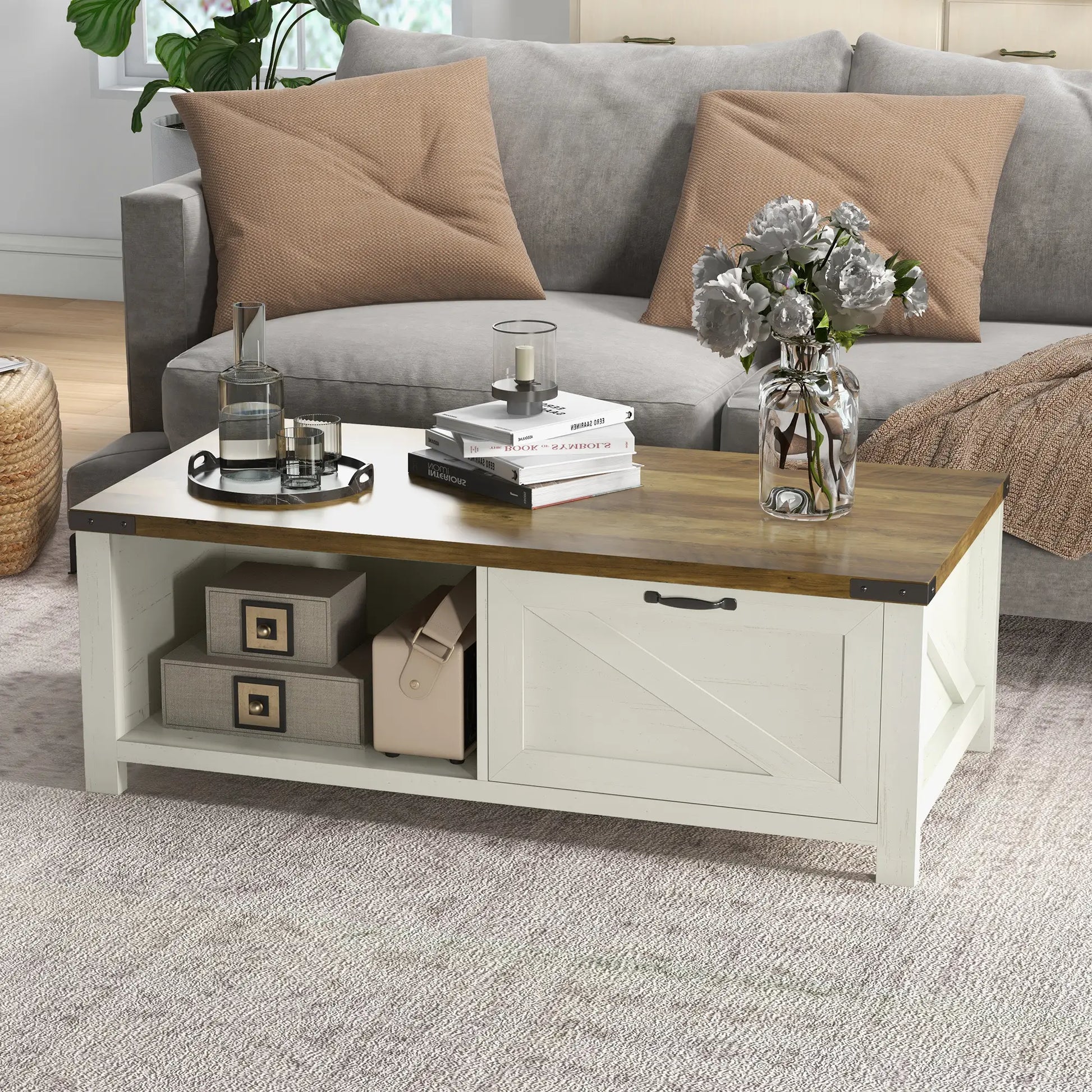 Table Basse avec Rangement Moderne avec Tiroir et Étagère