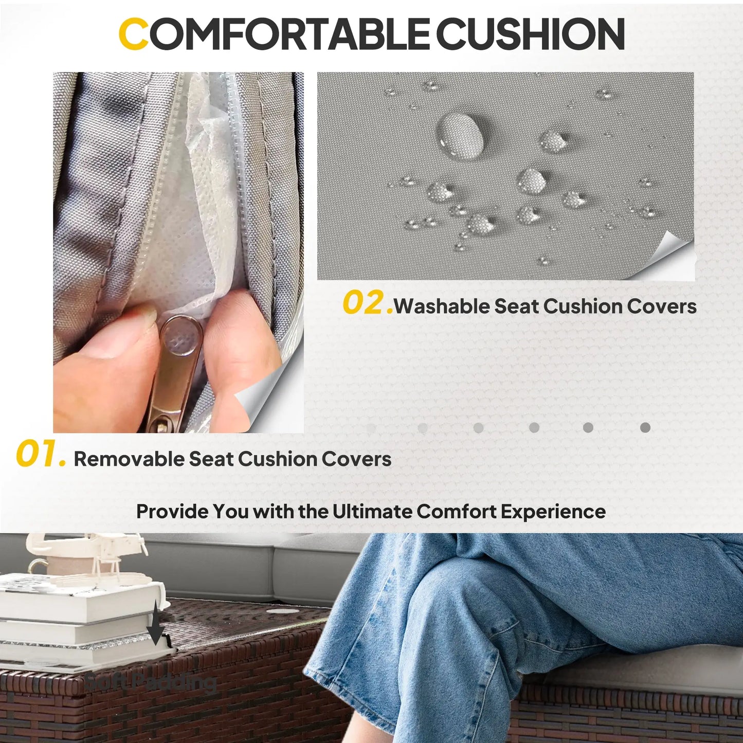 Mobilier de patio avec coussins moelleux, ensembles de canapés