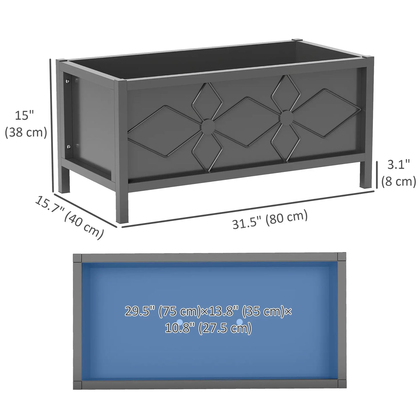 Carré potager surélevé galvanisé avec trous de drainage, bac à fleurs surélevé en métal, jardinière extérieure galvanisée pour herbes